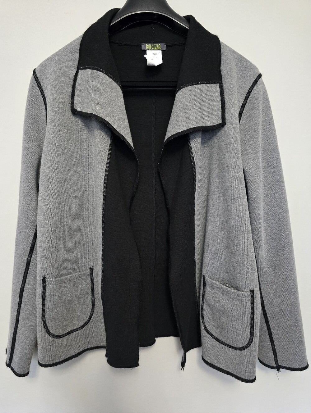 Dolcezza Women's Two-Tone Gray and Black Open Cardigan Size XL